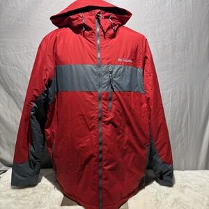 Columbia‎ thermal coil jacket Full Zip,  Hood, Men's Size XXLarge Red And Gray
